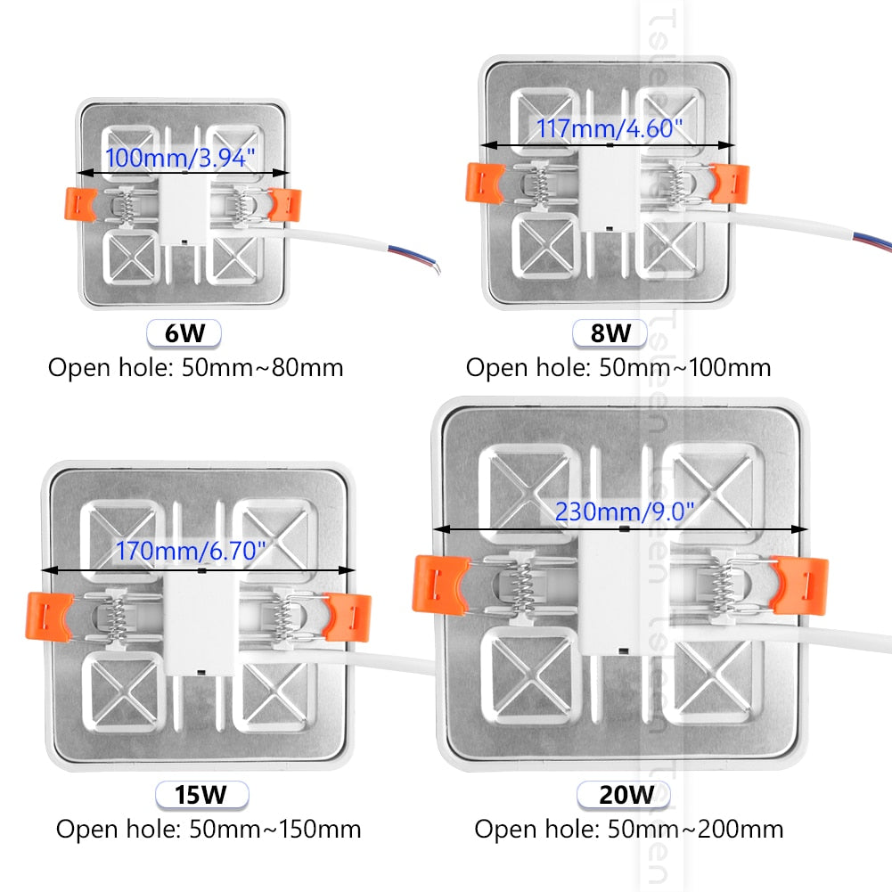 Ultra Thin 6W 8W 15W 20W LED Aluminium Square AC 85-265V panel Recessed Ceiling Light led panel light ceiling light lampada LED