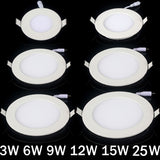 Ultra thin led down light lamp 3w 4w 6w 9w 12w 15w 25w led ceiling recessed grid downlight slim round panel light free shipping