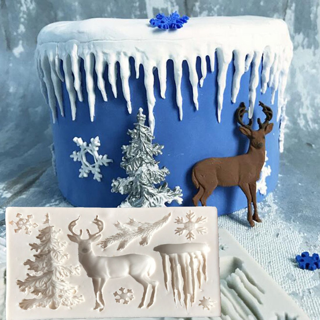 Useful Christmas Tree Elk Snowflake Silicone Cake Mold Chocolate Jelly Baking Mould Sugar Craft Tools Fondant Cake Decorating