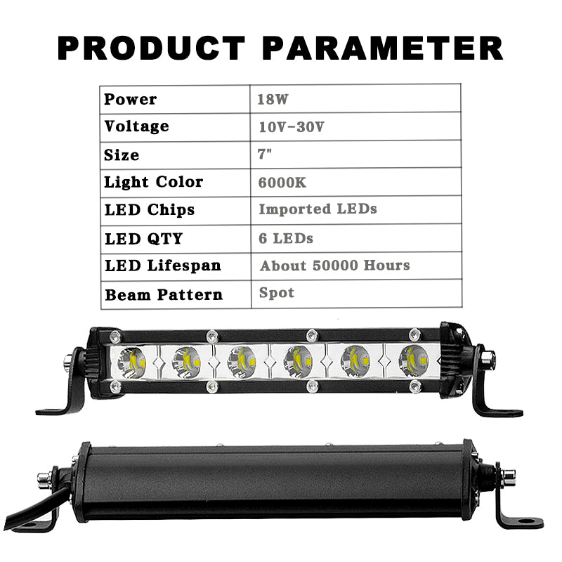 VISORAK 2pcs 7" LED Work Light Bar 18W Spot Offroad Fog LED Light Bar For 4X4 4WD Jeep Truck ATV SUV Pickup 12V 24V LED Beams