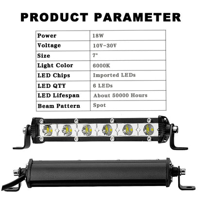 VISORAK 2pcs 7" LED Work Light Bar 18W Spot Offroad Fog LED Light Bar For 4X4 4WD Jeep Truck ATV SUV Pickup 12V 24V LED Beams