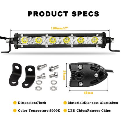 VISORAK 2pcs 7" LED Work Light Bar 18W Spot Offroad Fog LED Light Bar For 4X4 4WD Jeep Truck ATV SUV Pickup 12V 24V LED Beams