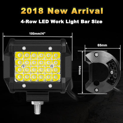 VISORAK 4" 72W Spot LED Work Light Bar 12V 24V Offroad LED Light Bar Car 4X4 4WD Truck SUV ATV Trailer Pickup Driving LED Beams
