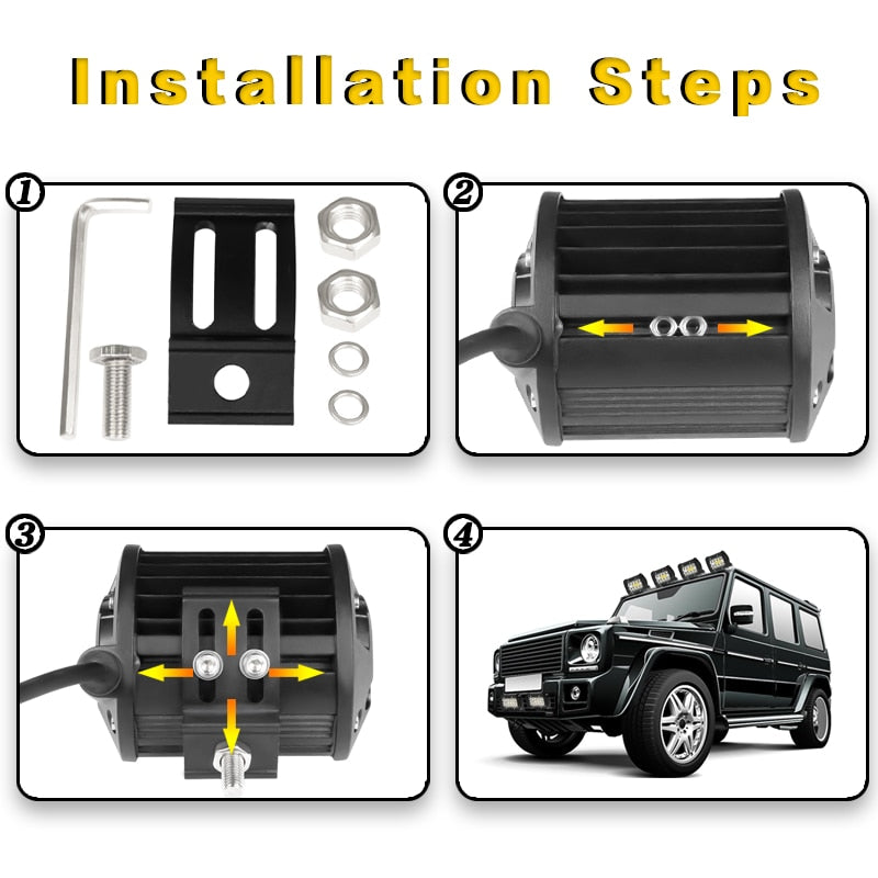 VISORAK 4" 72W Spot LED Work Light Bar 12V 24V Offroad LED Light Bar Car 4X4 4WD Truck SUV ATV Trailer Pickup Driving LED Beams