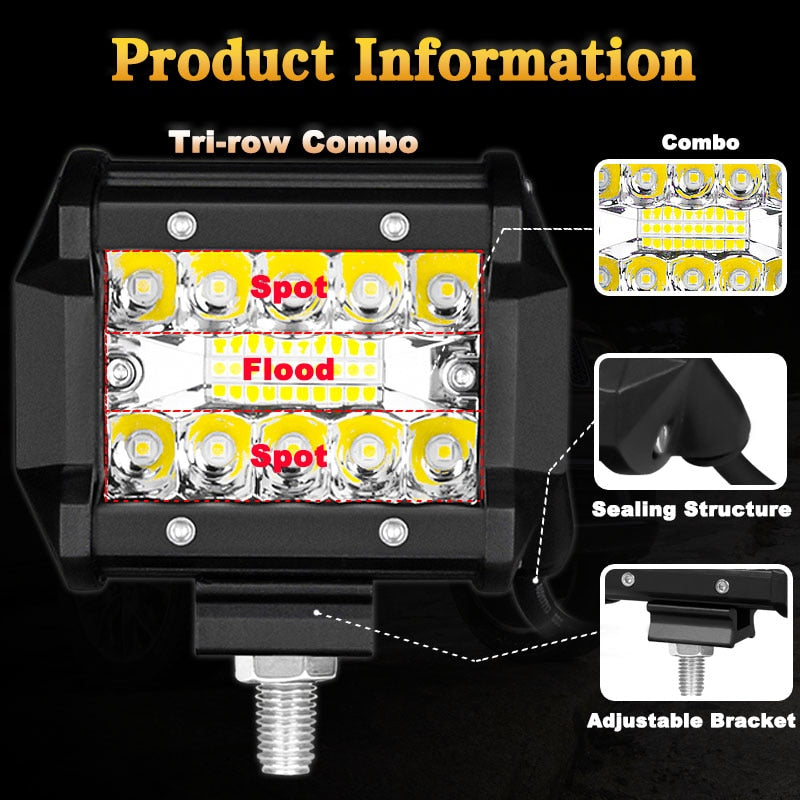 VISORAK 4 Inch 60W LED Work Light Bar Combo Offroad Motorcycle Foglights LED Light Bar For Pickup 4WD 4x4 ATV UTV SUV Jeep Truck