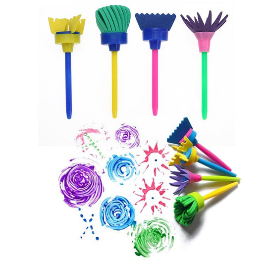 VODOOL 4Pcs/set Flower Paint Brush Rotate Spin Sponge Kids Children Graffiti Art Drawing Painting Toy School Stationery Supplies