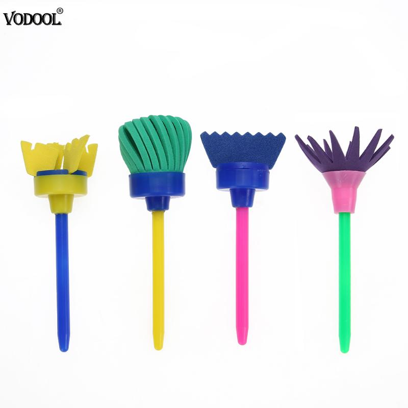 VODOOL 4Pcs/set Flower Paint Brush Rotate Spin Sponge Kids Children Graffiti Art Drawing Painting Toy School Stationery Supplies