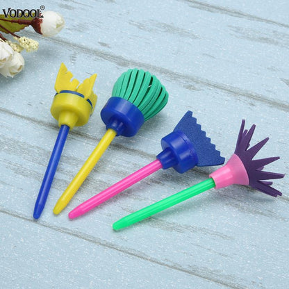 VODOOL 4Pcs/set Flower Paint Brush Rotate Spin Sponge Kids Children Graffiti Art Drawing Painting Toy School Stationery Supplies