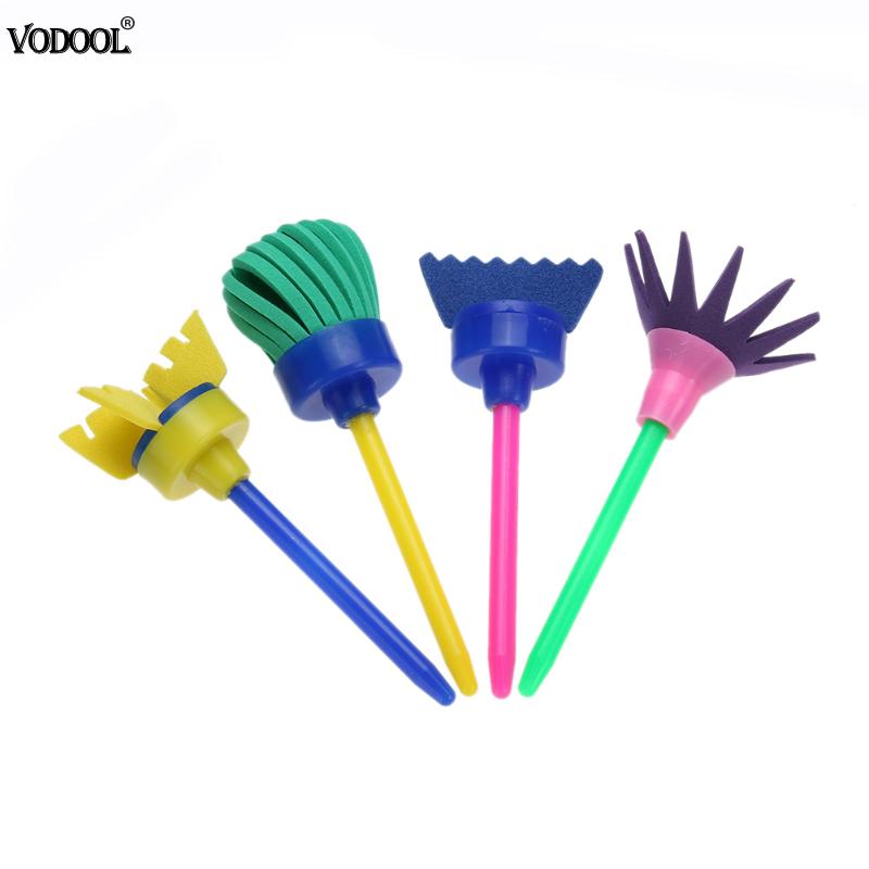 VODOOL 4Pcs/set Flower Paint Brush Rotate Spin Sponge Kids Children Graffiti Art Drawing Painting Toy School Stationery Supplies