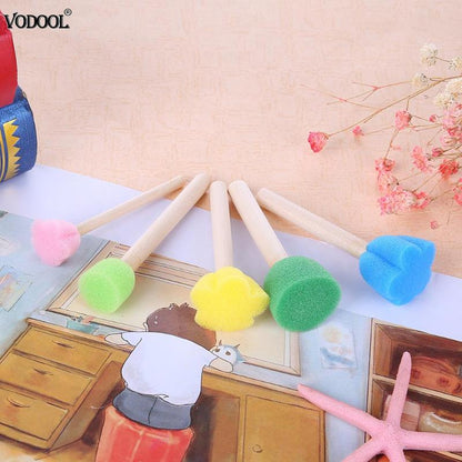 VODOOL 5pcs/set DIY Wooden Painting Brushes Sponge Graffiti Pen Kids Doodle Early Art Drawing Toy Home Paint School Supplies