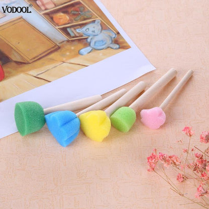 VODOOL 5pcs/set DIY Wooden Painting Brushes Sponge Graffiti Pen Kids Doodle Early Art Drawing Toy Home Paint School Supplies