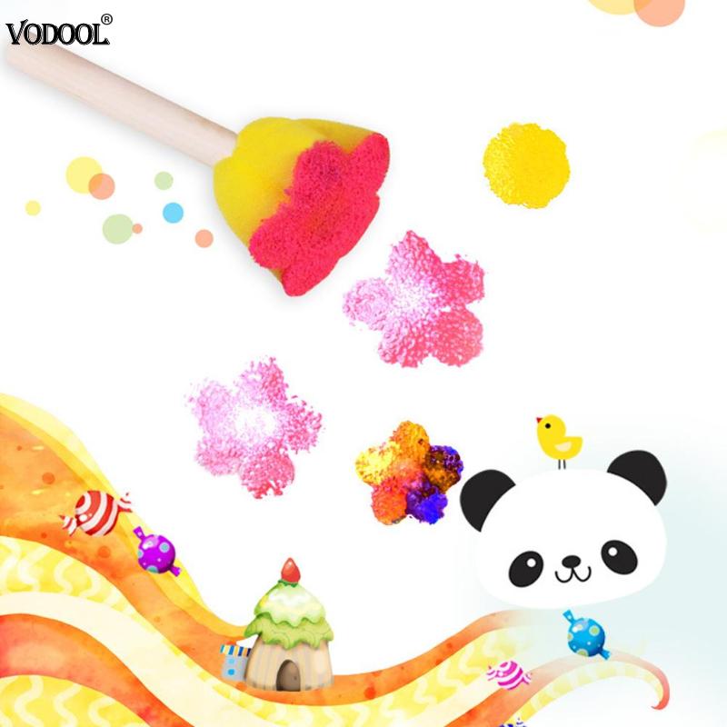 VODOOL 5pcs/set DIY Wooden Painting Brushes Sponge Graffiti Pen Kids Doodle Early Art Drawing Toy Home Paint School Supplies