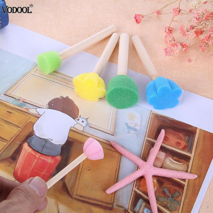 VODOOL 5pcs/set DIY Wooden Painting Brushes Sponge Graffiti Pen Kids Doodle Early Art Drawing Toy Home Paint School Supplies