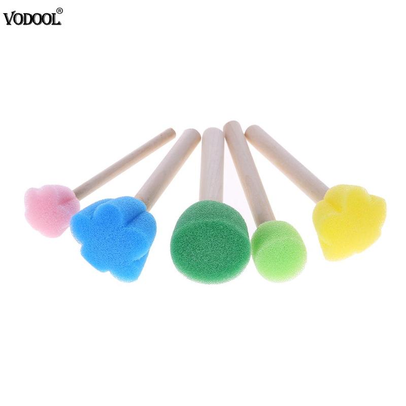 VODOOL 5pcs/set DIY Wooden Painting Brushes Sponge Graffiti Pen Kids Doodle Early Art Drawing Toy Home Paint School Supplies