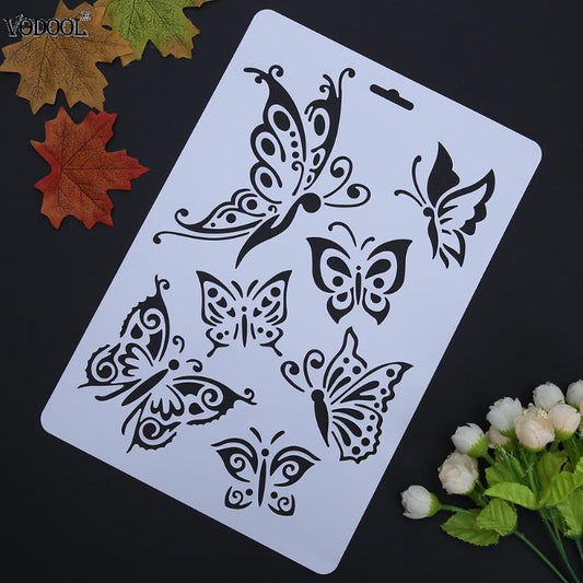 VODOOL Butterfly Hollow DIY Drawing Stencils Template Painting Art Craft Scrapbooking Cards Album Stencils Ruler School Supplies