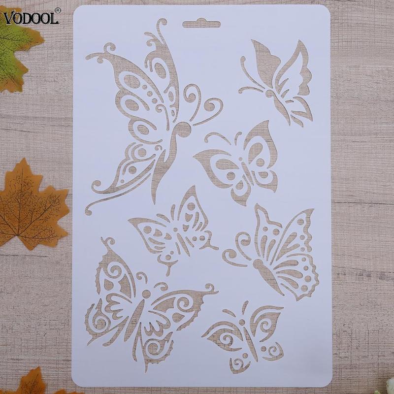 VODOOL Butterfly Hollow DIY Drawing Stencils Template Painting Art Craft Scrapbooking Cards Album Stencils Ruler School Supplies