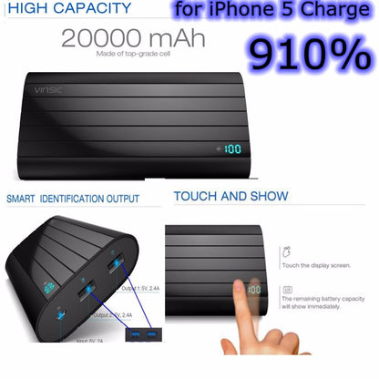 Vinsic 20000mah Powerbank 20000 mah 18650 Powerbank iron P6 2.4A Fast Charge for Xiaomi iPhone Samsung Huawei 18 Months Warranty