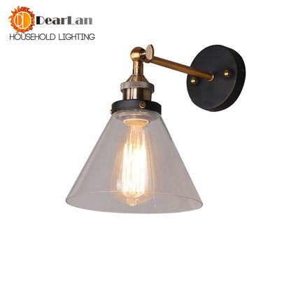 Vintage Iron American Single Head Wall Lamp Loft Study Foyer Dining Room Wall Lights Bedside Glass Wall Lamps For Bedroom