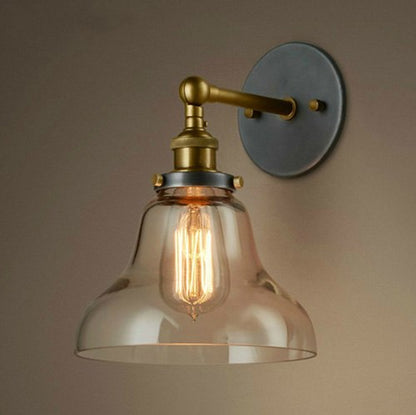 Vintage Iron American Single Head Wall Lamp Loft Study Foyer Dining Room Wall Lights Bedside Glass Wall Lamps For Bedroom