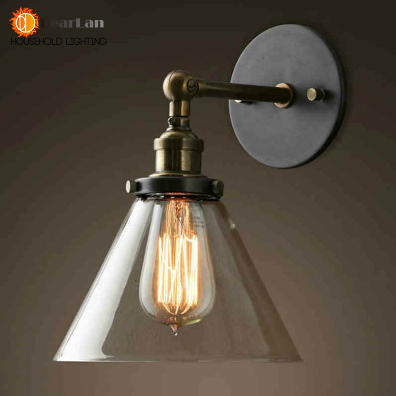 Vintage Iron American Single Head Wall Lamp Loft Study Foyer Dining Room Wall Lights Bedside Glass Wall Lamps For Bedroom