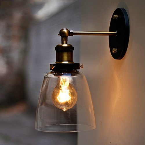Vintage Iron American Single Head Wall Lamp Loft Study Foyer Dining Room Wall Lights Bedside Glass Wall Lamps For Bedroom