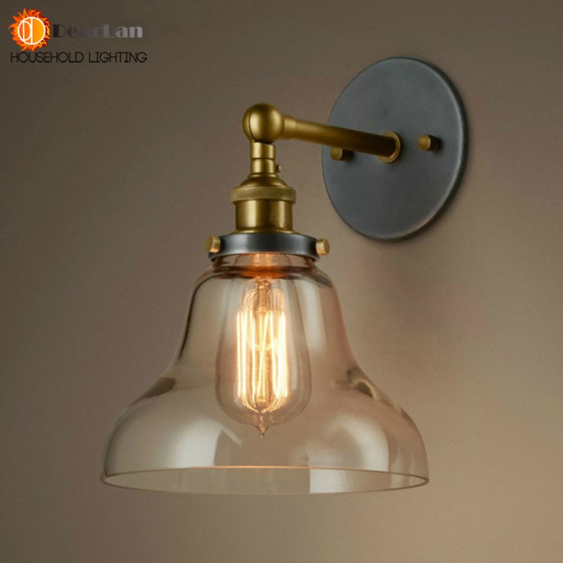 Vintage Iron American Single Head Wall Lamp Loft Study Foyer Dining Room Wall Lights Bedside Glass Wall Lamps For Bedroom