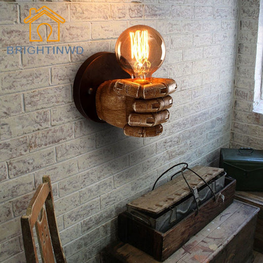 Vintage Resin Fist Wall Lamp Corridor Light Living Room Lighting 85V-265V Retro E27 Edison bulb Aisle Light BRIGHTINWD