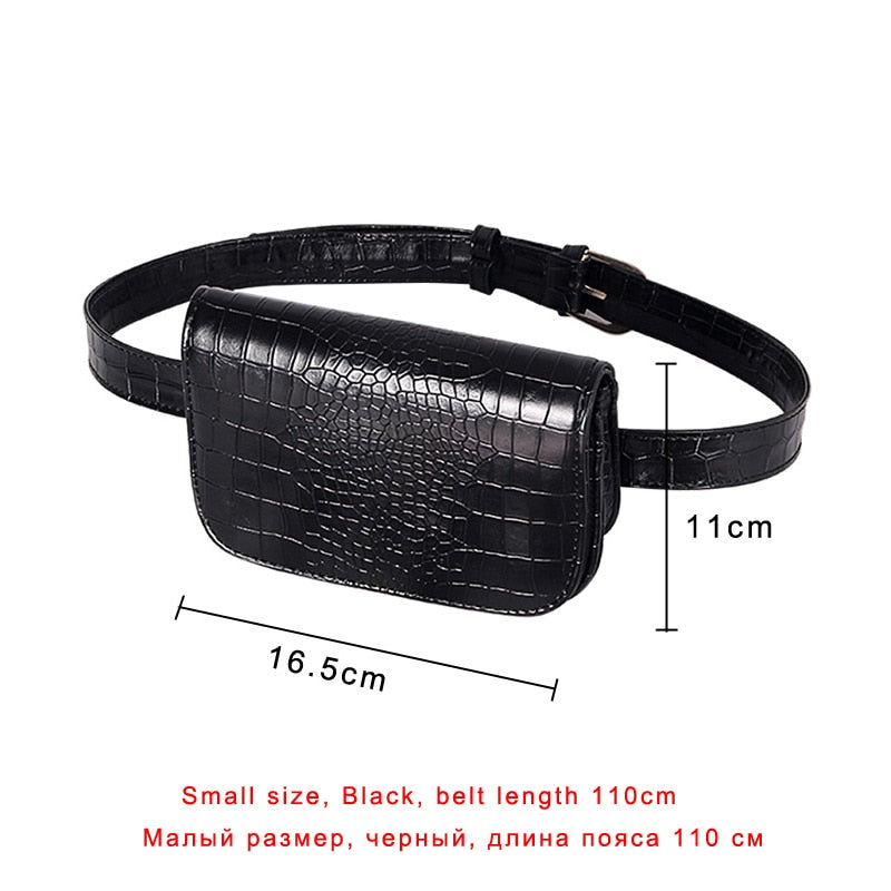 Vintage Waist Bag Women Alligator PU Leather Belt Bag Waist Pack Travel Belt Wallets Fanny Bags Ladies Fit 5.5 inches phones