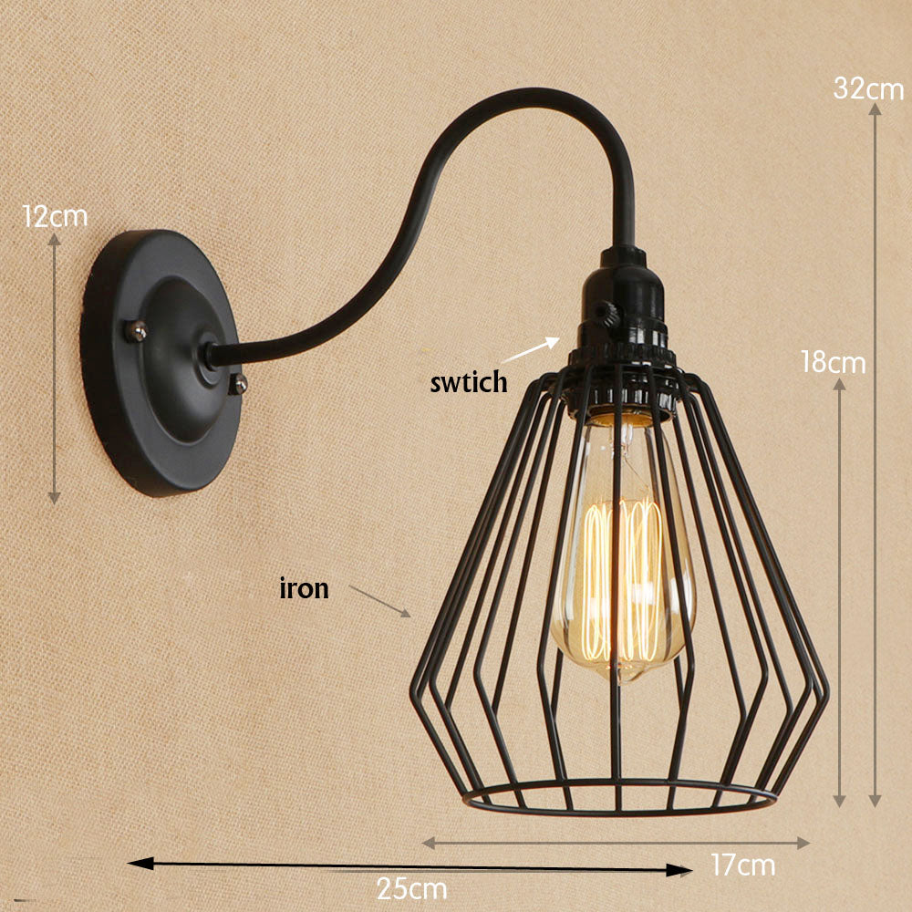 Vintage led indoor wall lamps iron cage shade edison bulb retro industria home lighting fixture for Balcony aisle bedroom beside