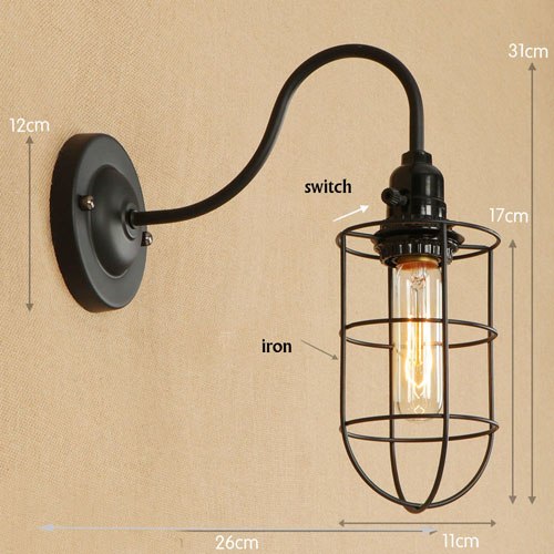 Vintage led indoor wall lamps iron cage shade edison bulb retro industria home lighting fixture for Balcony aisle bedroom beside