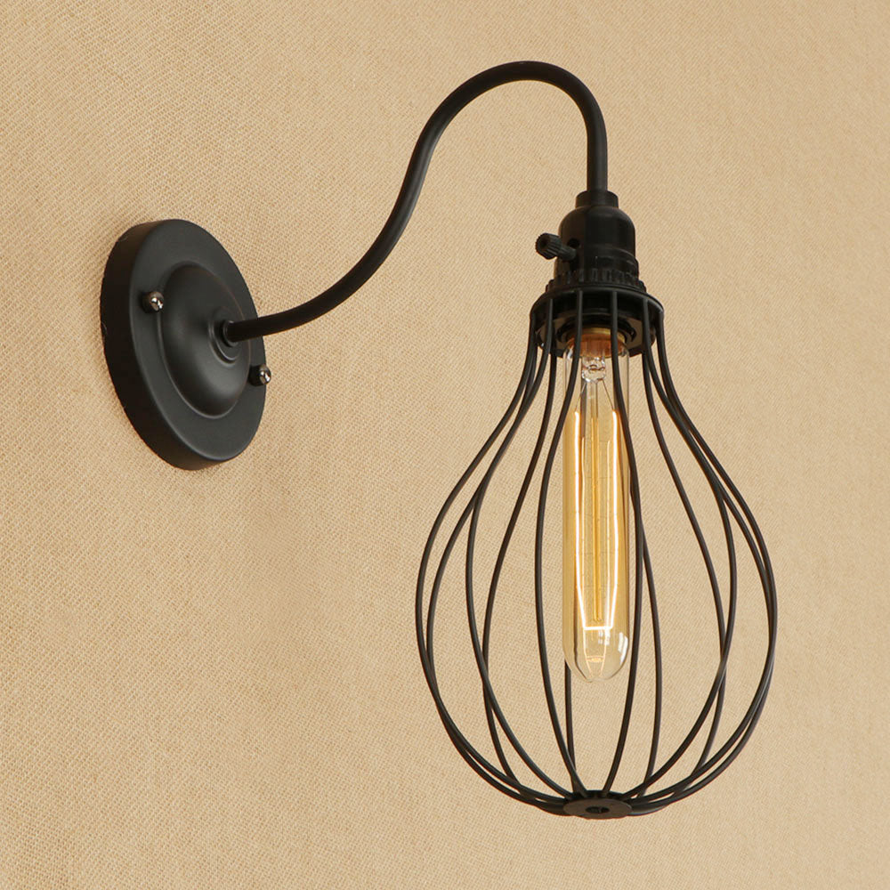 Vintage led indoor wall lamps iron cage shade edison bulb retro industria home lighting fixture for Balcony aisle bedroom beside
