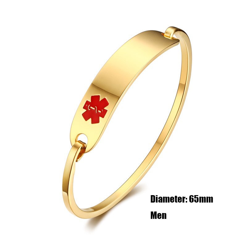 Vnox Free Engraving Stainless Steel Medical Alert ID Bangle Bracelet for Men Women Silver/Gold Color  2.36"/2.55" Diameter