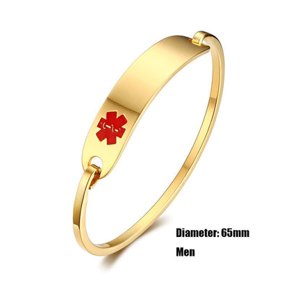 Vnox Free Engraving Stainless Steel Medical Alert ID Bangle Bracelet for Men Women Silver/Gold Color  2.36"/2.55" Diameter