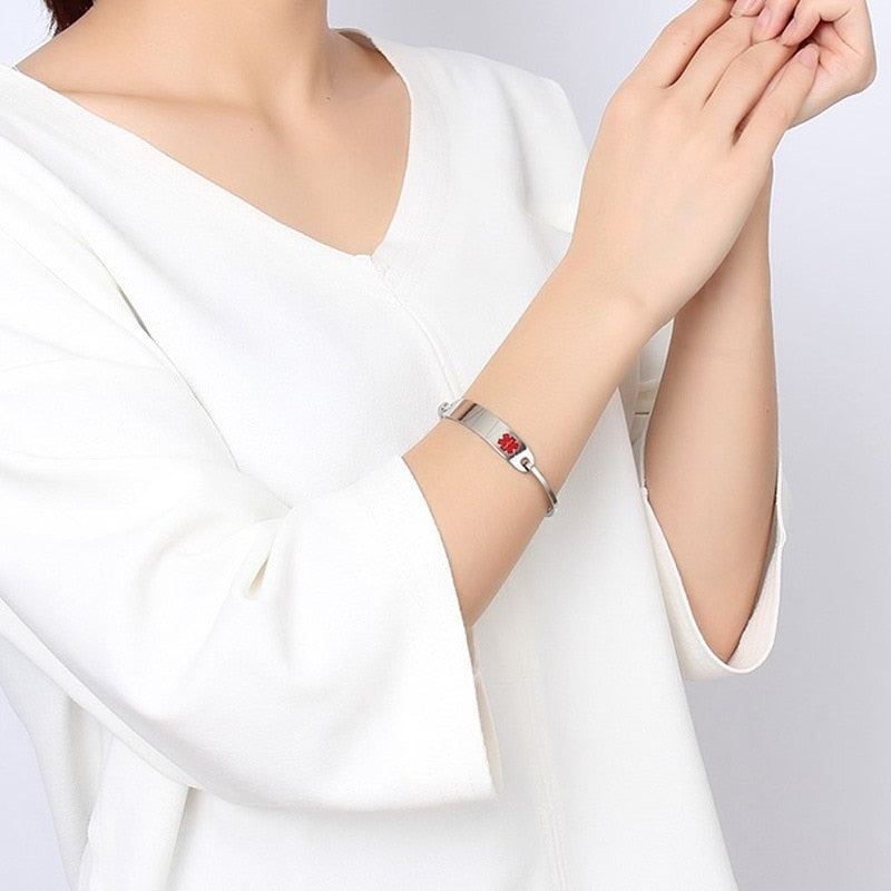 Vnox Free Engraving Stainless Steel Medical Alert ID Bangle Bracelet for Men Women Silver/Gold Color  2.36"/2.55" Diameter