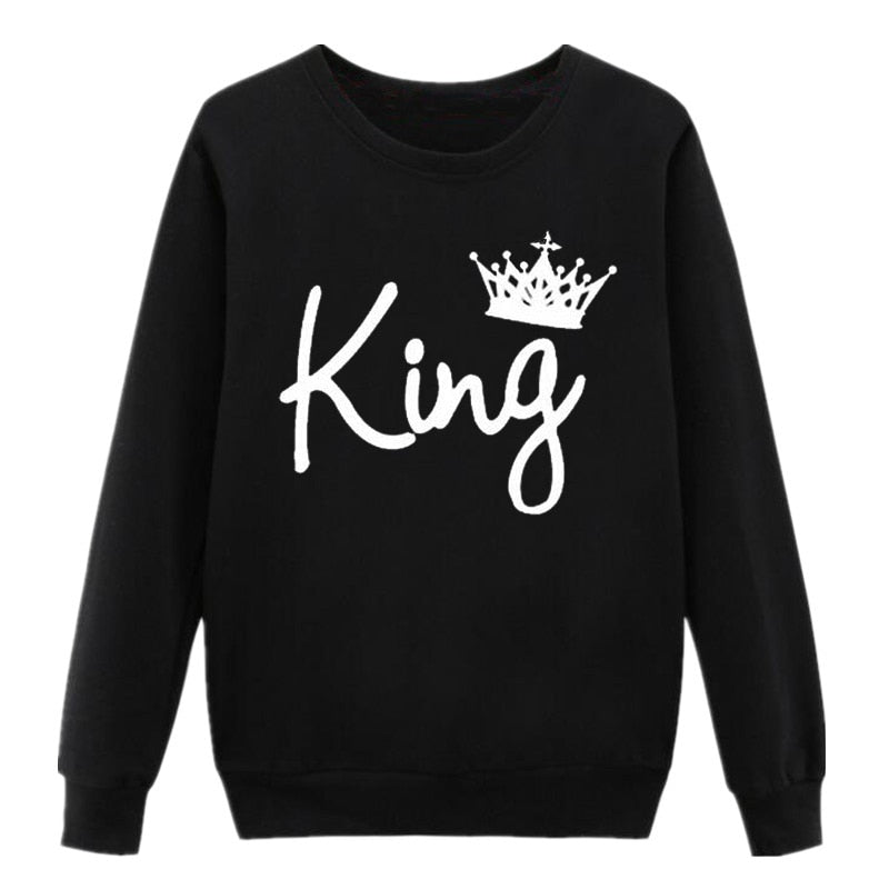 Vsenfo King Queen Couple Swetshirt Crewneck Pullover Long Sleeve Loose Hoodies Men Women Lovers Sweatshirt Hood