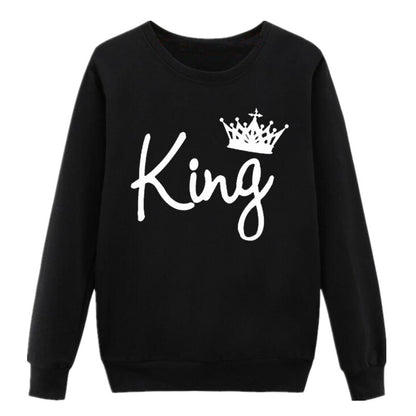 Vsenfo King Queen Couple Swetshirt Crewneck Pullover Long Sleeve Loose Hoodies Men Women Lovers Sweatshirt Hood
