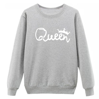 Vsenfo King Queen Couple Swetshirt Crewneck Pullover Long Sleeve Loose Hoodies Men Women Lovers Sweatshirt Hood