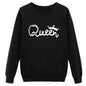 Vsenfo King Queen Couple Swetshirt Crewneck Pullover Long Sleeve Loose Hoodies Men Women Lovers Sweatshirt Hood