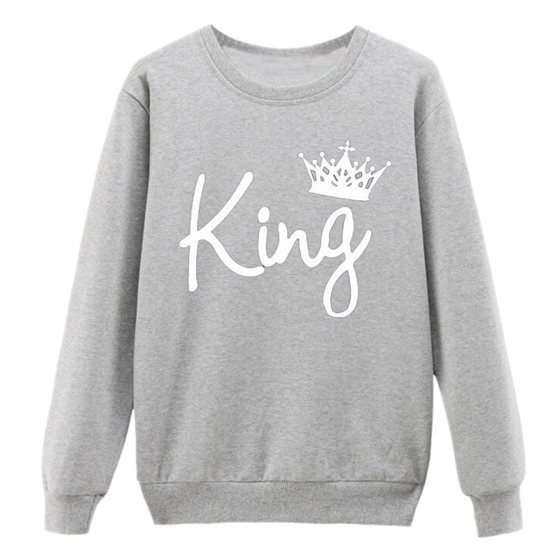 Vsenfo King Queen Couple Swetshirt Crewneck Pullover Long Sleeve Loose Hoodies Men Women Lovers Sweatshirt Hood