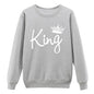 Vsenfo King Queen Couple Swetshirt Crewneck Pullover Long Sleeve Loose Hoodies Men Women Lovers Sweatshirt Hood