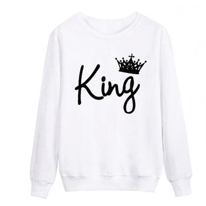 Vsenfo King Queen Couple Swetshirt Crewneck Pullover Long Sleeve Loose Hoodies Men Women Lovers Sweatshirt Hood