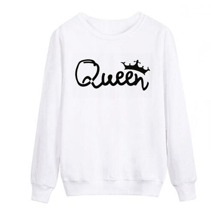 Vsenfo King Queen Couple Swetshirt Crewneck Pullover Long Sleeve Loose Hoodies Men Women Lovers Sweatshirt Hood