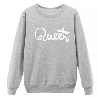 Vsenfo King Queen Couple Swetshirt Crewneck Pullover Long Sleeve Loose Hoodies Men Women Lovers Sweatshirt Hood