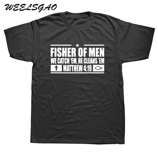 WEELSGAO New Fisher Of Men Christian Shirt Jesus 4:19 Religious T Shirt Tshirts Cotton Short Sleeve T-shirts