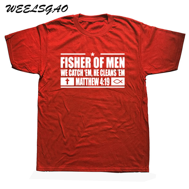 WEELSGAO New Fisher Of Men Christian Shirt Jesus 4:19 Religious T Shirt Tshirts Cotton Short Sleeve T-shirts