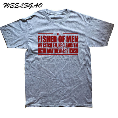 WEELSGAO New Fisher Of Men Christian Shirt Jesus 4:19 Religious T Shirt Tshirts Cotton Short Sleeve T-shirts