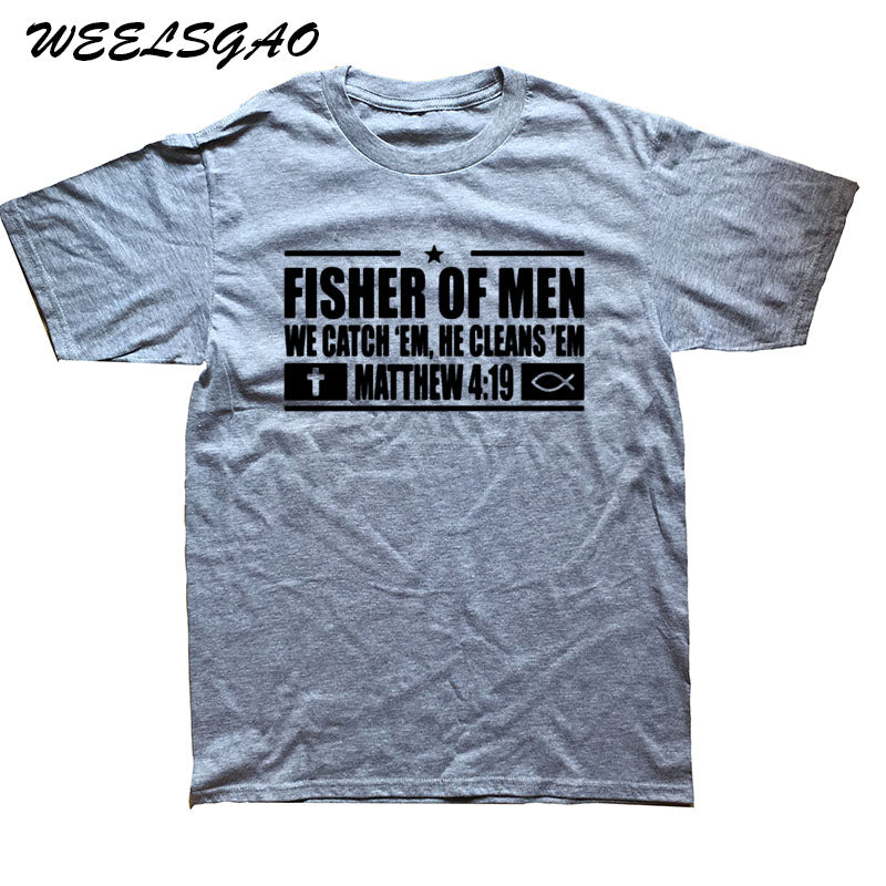 WEELSGAO New Fisher Of Men Christian Shirt Jesus 4:19 Religious T Shirt Tshirts Cotton Short Sleeve T-shirts