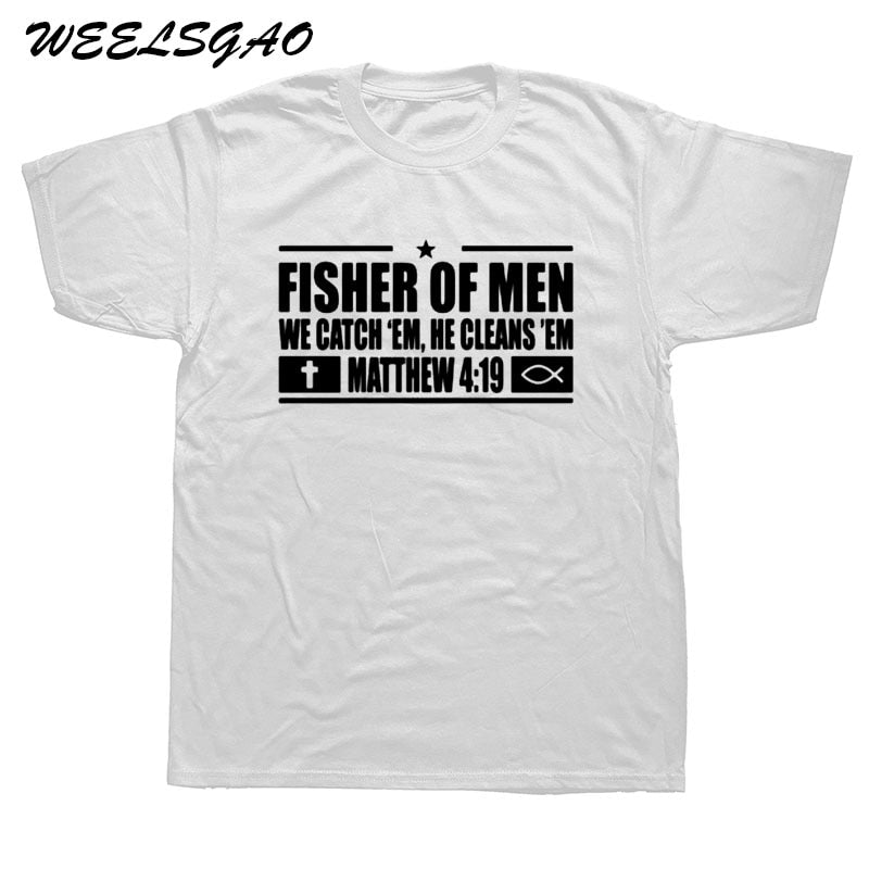 WEELSGAO New Fisher Of Men Christian Shirt Jesus 4:19 Religious T Shirt Tshirts Cotton Short Sleeve T-shirts