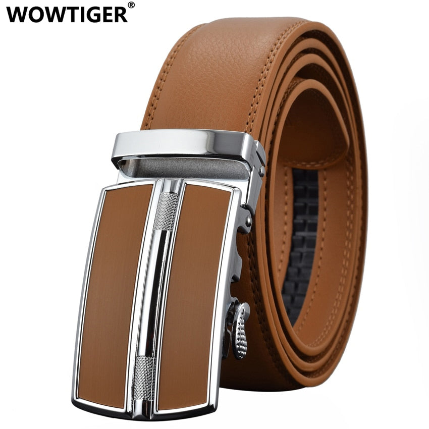 WOWTIGER Men`s Fashion Automatic Buckle Leather luxury Designer Male belt Waist Strap Belts for Men ceinture homme cinturon