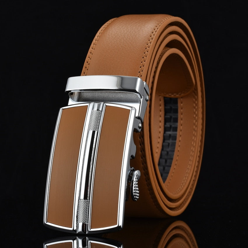 WOWTIGER Men`s Fashion Automatic Buckle Leather luxury Designer Male belt Waist Strap Belts for Men ceinture homme cinturon